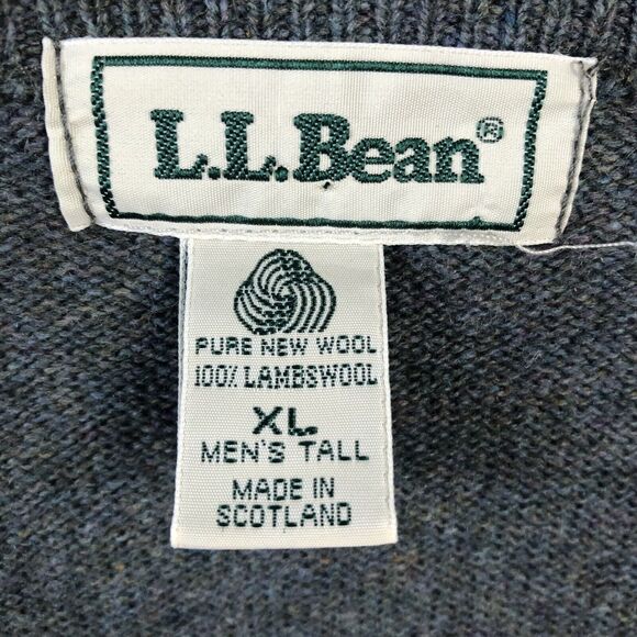 LL Bean Wool Sweater Mens XL Tall Gray 100% Lambswool Made in Scotland *Flaw* - Picture 12 of 16